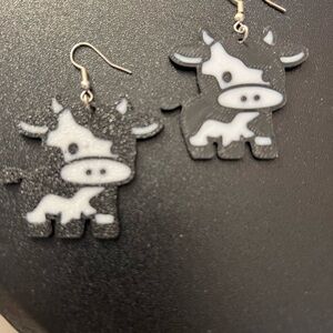 Elsie Acrylic Black & White Cow French Wire Lightweight Character Earrings